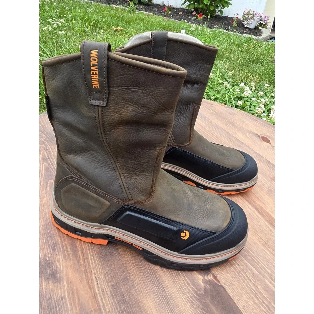 13EW Extra Wide-Wolverine Overpass CM Work Boots W10708 Brown Safety Toe Pull-on